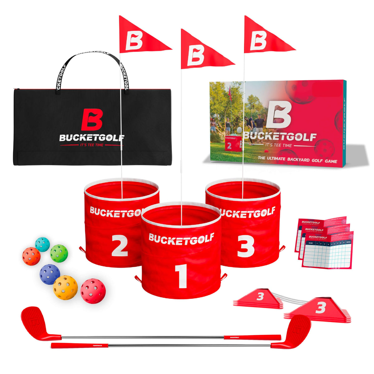 bucketgolf Original Game 3 Hole Travel Set with Clubs - #1 New Backyard Golf Game for The Yard and All Ages Adults and Kids. Beach, Park, School. (Without Clubs)