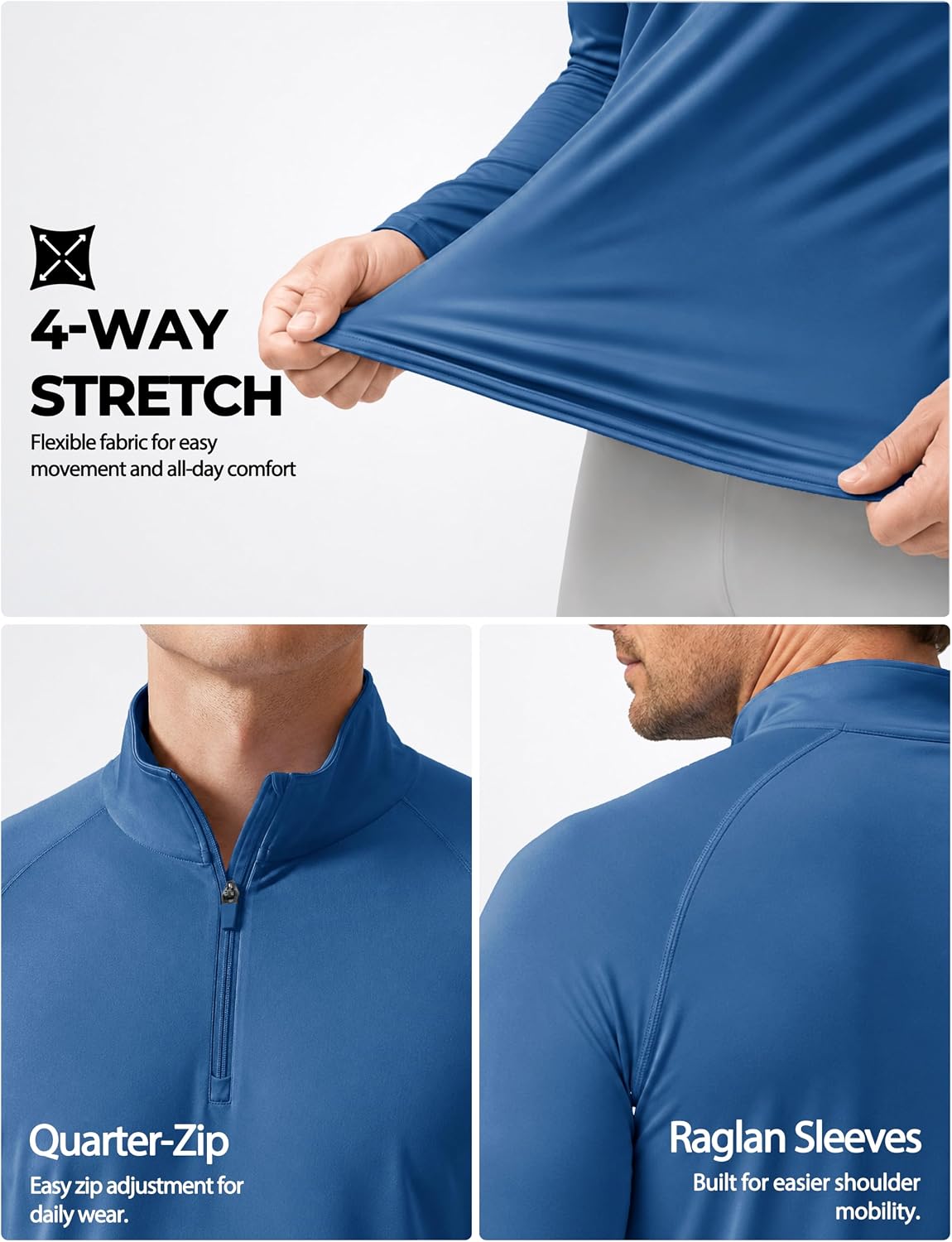 Boladeci Quarter Zip Men Golf Shirt UPF 50+ Long Sleeve Sun Protection