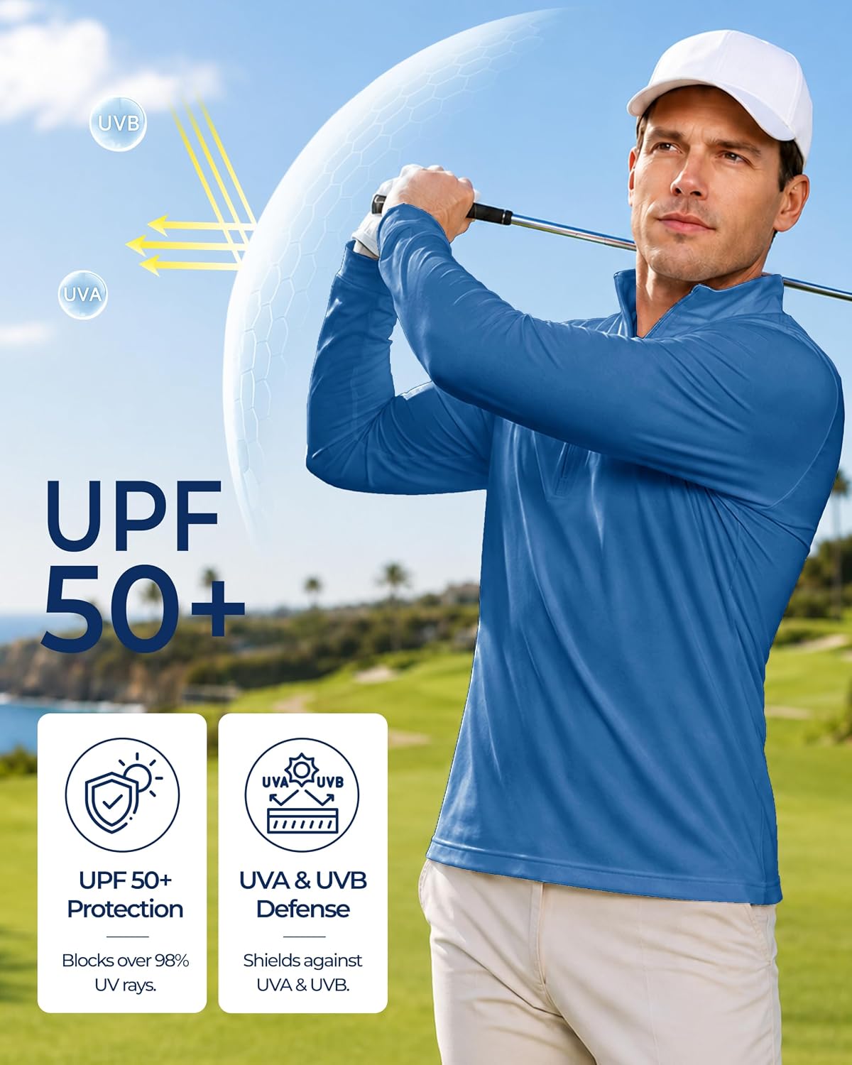Boladeci Quarter Zip Men Golf Shirt UPF 50+ Long Sleeve Sun Protection