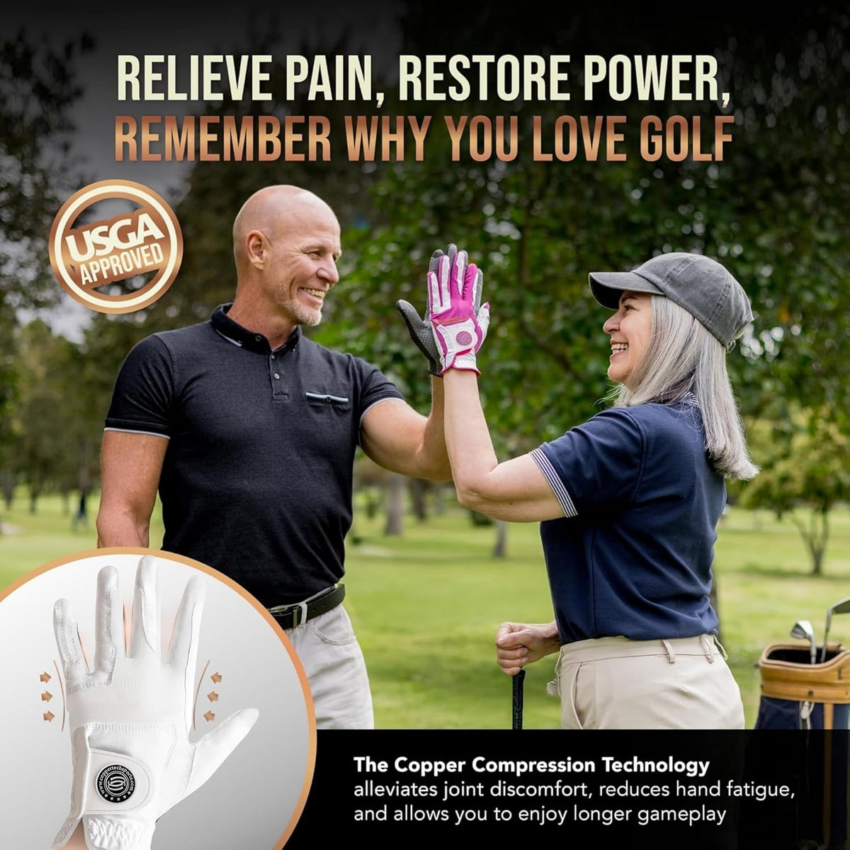 Copper Tech Womens Golf Gloves 2 Pack Tacky Synthetic Leather Black Pink--Golf World-Golf World