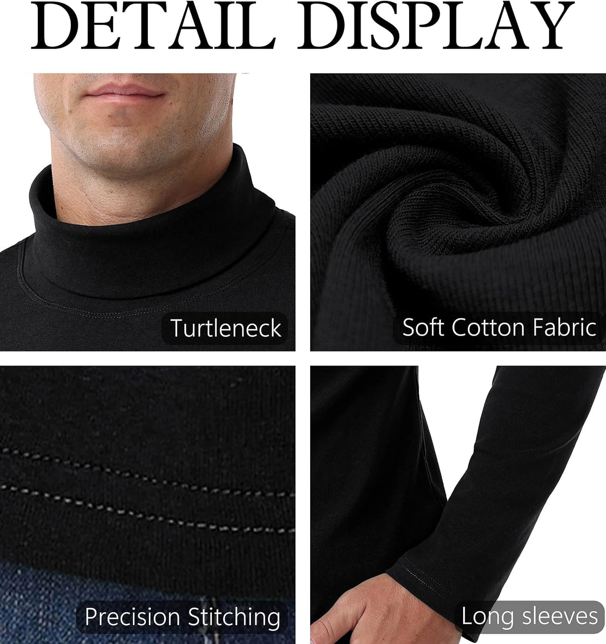 Askdeer Men's T-Shirts Cotton Turtleneck Thermal Shirts Long Sleeve Pullover Underwear Shirts Base Layer Thermal Tops