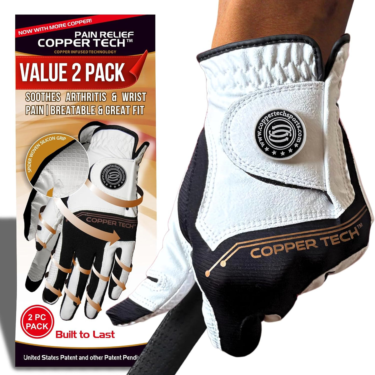 Copper Tech Men's Copper Compression Golf Gloves 2 Pack Left or Right Hand--Golf World-Golf World
