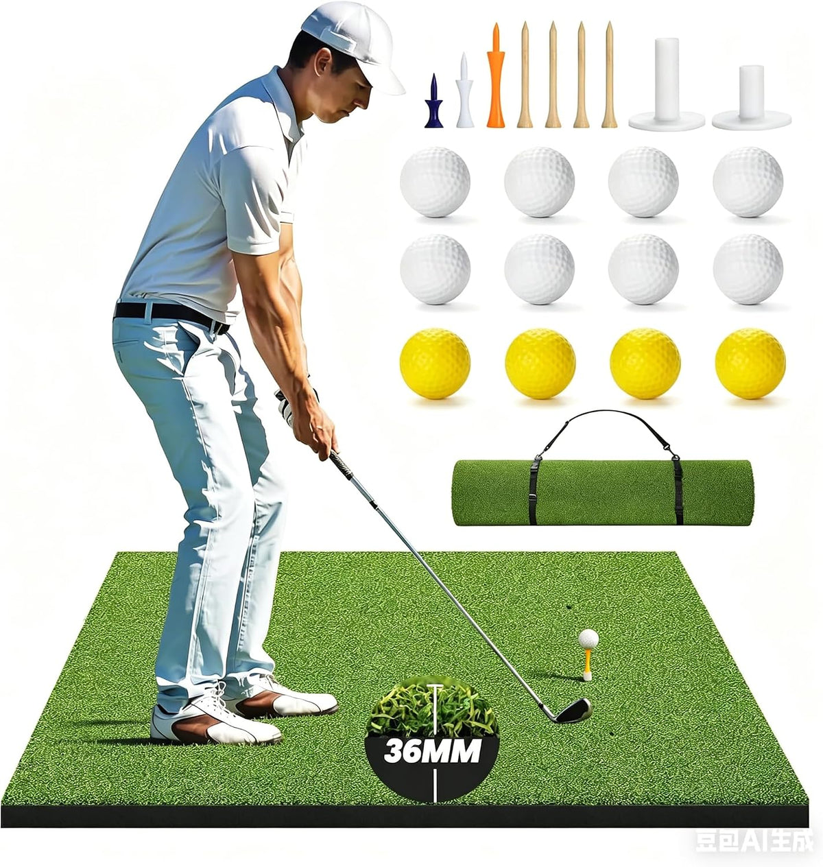 Golf Mat, 5x4FT&23X16IN Practice Mat Indoor/Outdoor,Artificial Thickened Golf Hitting Mat, High-Elasticity EVA Anti-Slip Bottom, Portable Dual Turf Driving Mat for Gifts for Men/Boys/Golfers