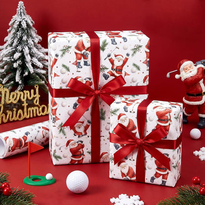 WRAPAHOLIC Christmas Wrapping Paper, Santa Claus with Golf Gift Wrap Paper