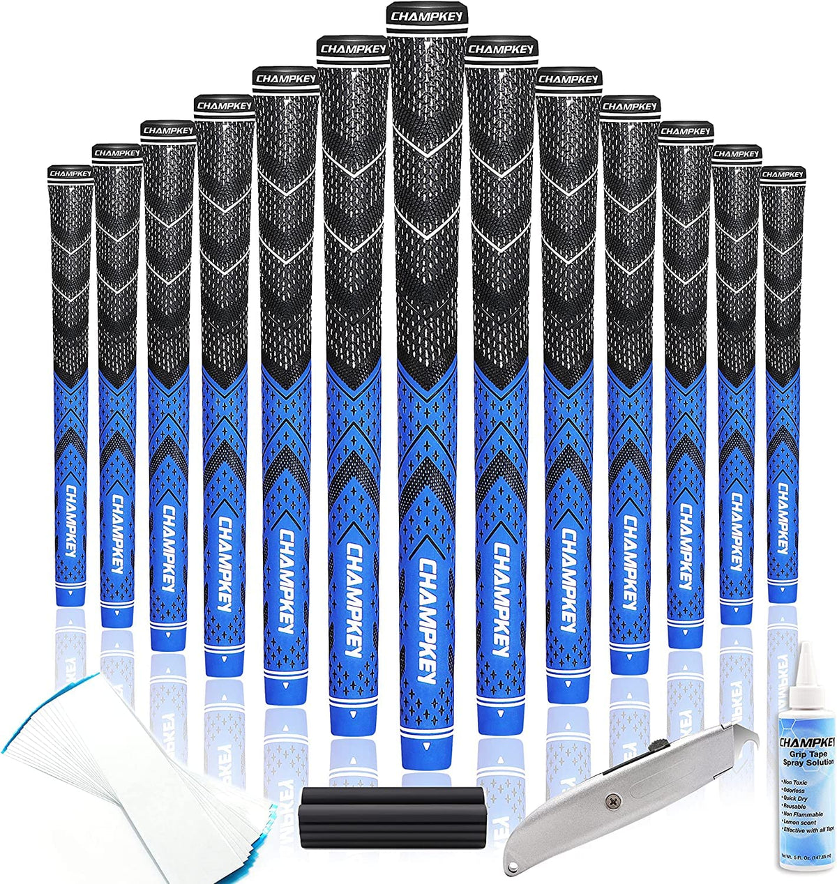 CHAMPKEY Professional Hybrid Golf Grips 13 Pack - Come with All Repair Kits - All Weather Performance and High Feedback Golf Club Grips