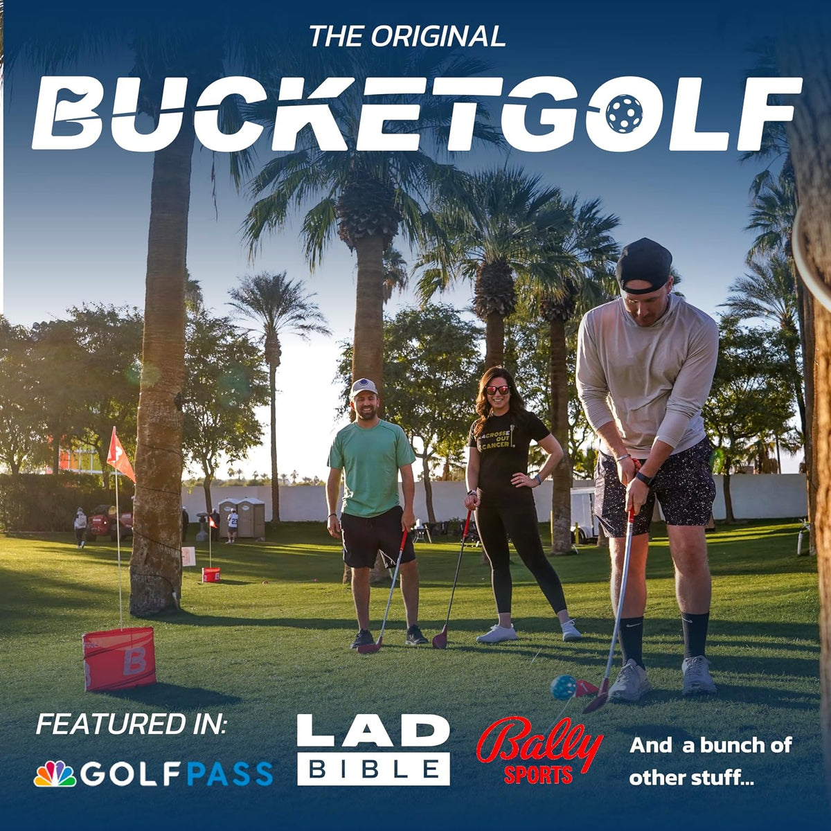 bucketgolf Original Game 3 Hole Travel Set with Clubs - #1 New Backyard Golf Game for The Yard and All Ages Adults and Kids. Beach, Park, School. (Without Clubs)