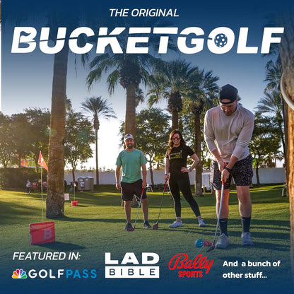 bucketgolf Original Game 3 Hole Travel Set with Clubs - #1 New Backyard Golf Game for The Yard and All Ages Adults and Kids. Beach, Park, School. (Without Clubs)
