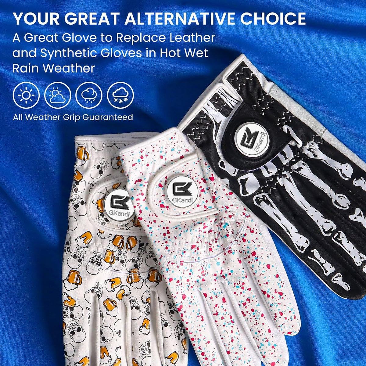 GKandi Mens Golf Gloves 2 Pack All Weather Grip Leather Small Left Hand--Golf World-Golf World