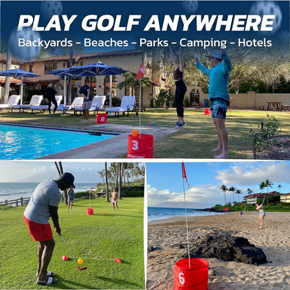 bucketgolf Original Game 3 Hole Travel Set with Clubs - #1 New Backyard Golf Game for The Yard and All Ages Adults and Kids. Beach, Park, School. (Without Clubs)