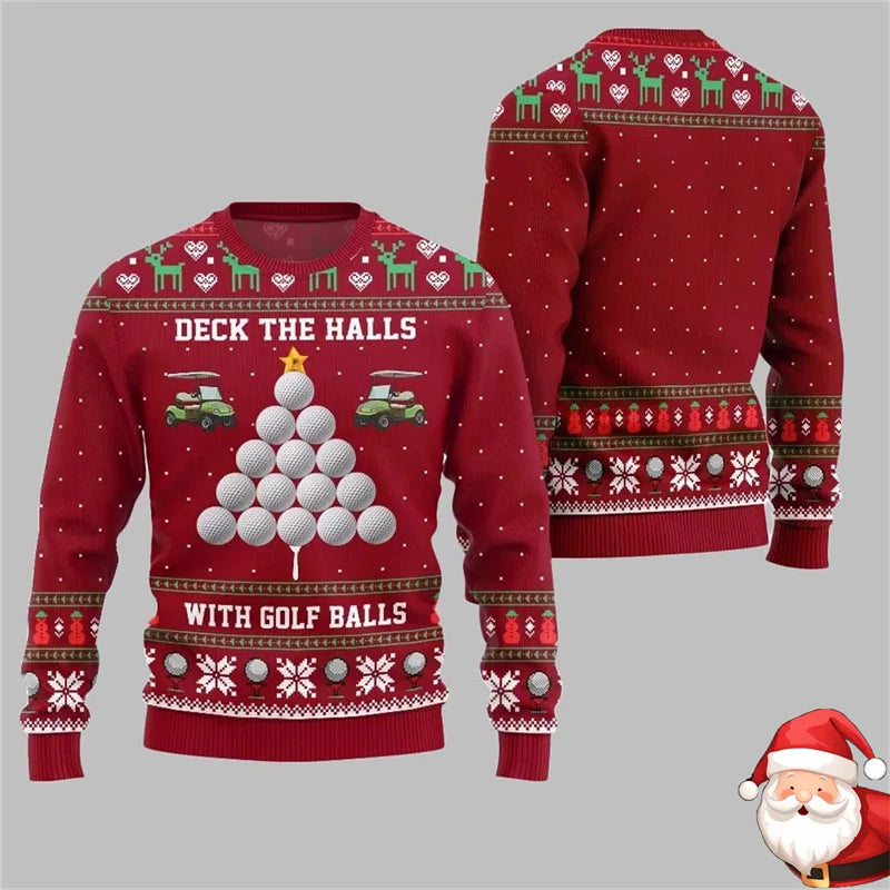 Mens Christmas Golf Ball Ugly Sweater Snowflake Knit Pullover Sweatshirt-Adult / Children Baby-Golf World-Golf World
