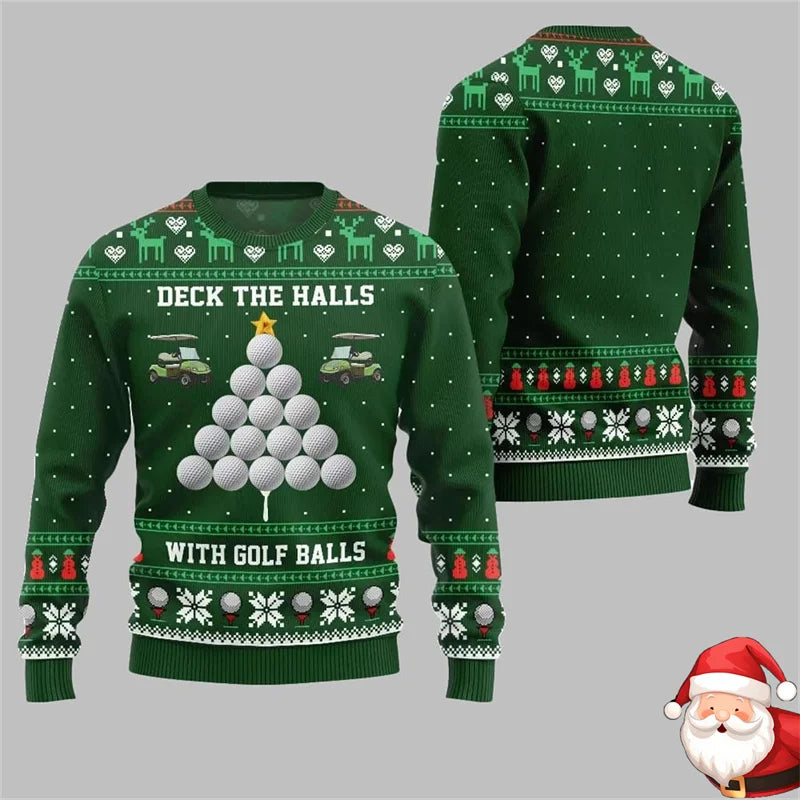 Mens Christmas Golf Ball Ugly Sweater Snowflake Knit Pullover Sweatshirt-Adult / Children Baby-Golf World-Golf World