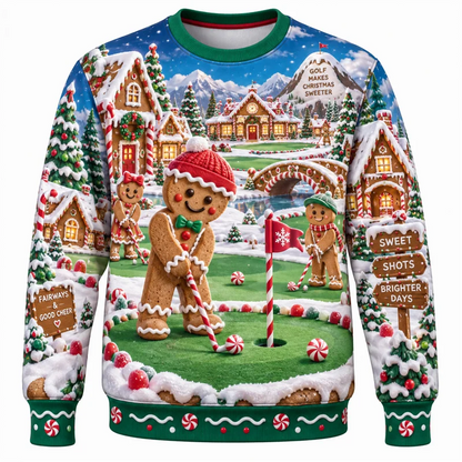 Christmas Golf Sweatshirt With Santa Reindeer Polar Bear Gingerbread Print-Adult / Children Baby-Golf World-Golf World