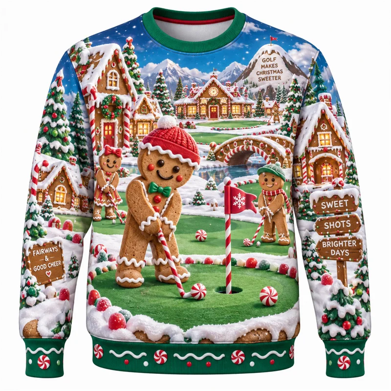 Christmas Golf Sweatshirt With Santa Reindeer Polar Bear Gingerbread Print-Adult / Children Baby-Golf World-Golf World