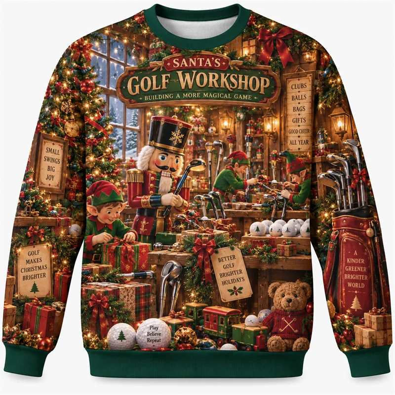 Christmas Golf Sweatshirt With Santa Reindeer Polar Bear Gingerbread Print-Adult / Children Baby-Golf World-Golf World