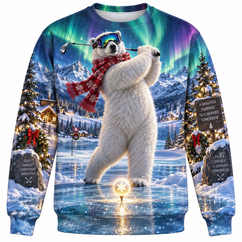 Christmas Sweatshirt With Santa Reindeer Polar Bear And Gingerbread Print--Golf World-Golf World
