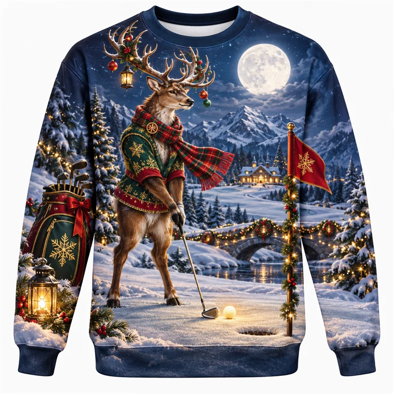 Christmas Sweatshirt With Santa Reindeer Polar Bear And Gingerbread Print--Golf World-Golf World