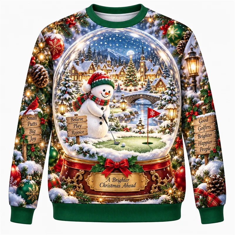 Christmas Sweatshirt With Santa Reindeer Polar Bear And Gingerbread Print--Golf World-Golf World