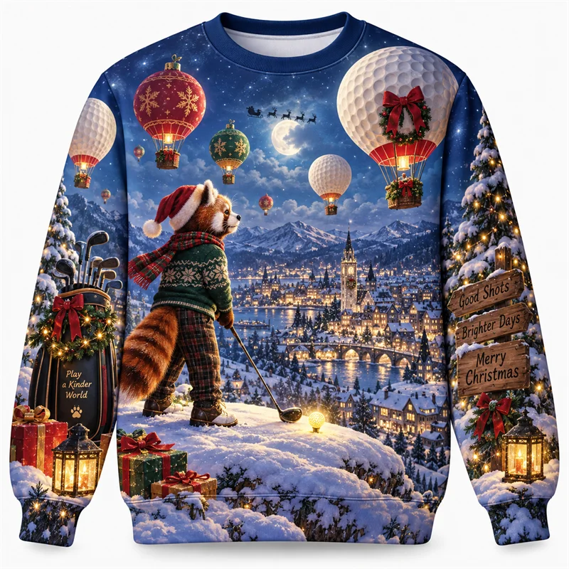 Christmas Golf Sweatshirt With Santa Reindeer Polar Bear Gingerbread Print-Adult / Children Baby-Golf World-Golf World