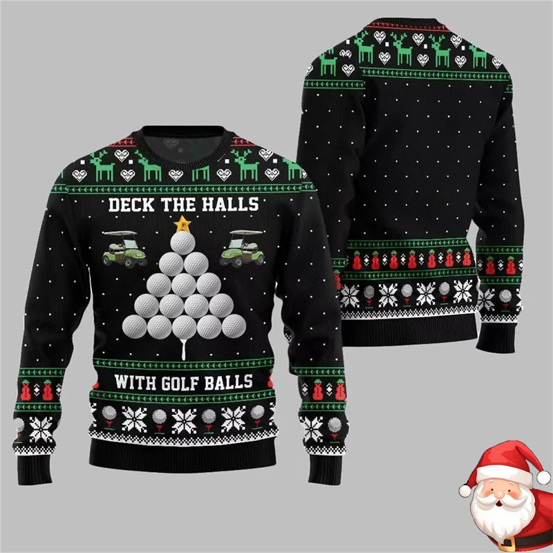 Mens Christmas Golf Ball Ugly Sweater Snowflake Knit Pullover Sweatshirt-Adult / Children Baby-Golf World-Golf World