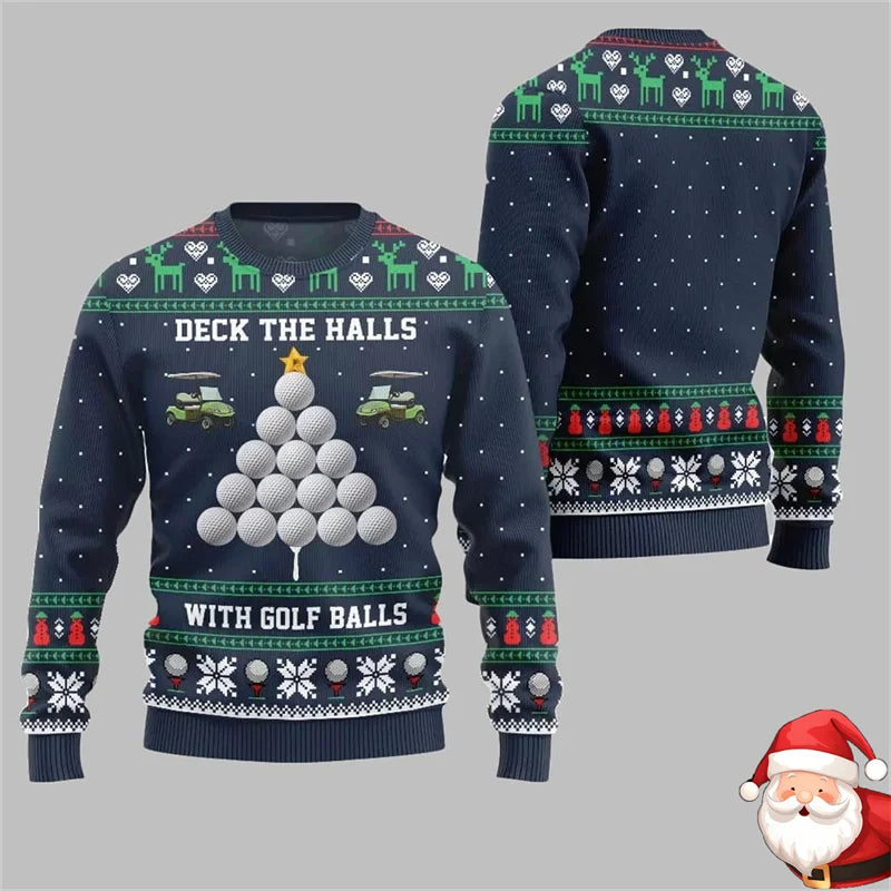 Mens Christmas Golf Ball Ugly Sweater Snowflake Knit Pullover Sweatshirt-Adult / Children Baby-Golf World-Golf World